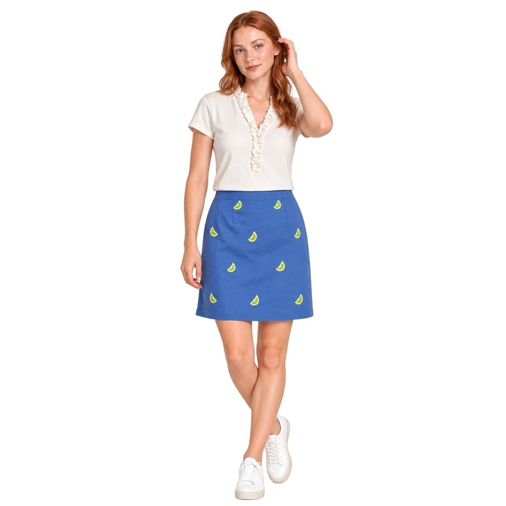 Vineyard Vines Lime Wedge Skirt Women's Size 00 Blue Embroidered 100% Cotton